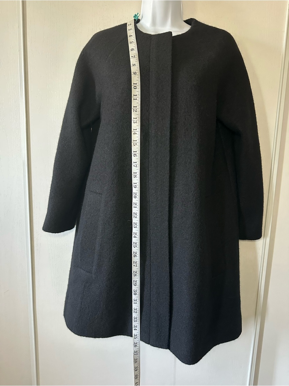 COS Women’s Black 100% Wool Collarless A-Line Hidden Zip Front Coat- Size 2 - Picture 13 of 14